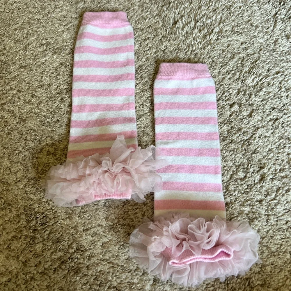 Baby Girl Pink & White Ruffle Leg Warmers